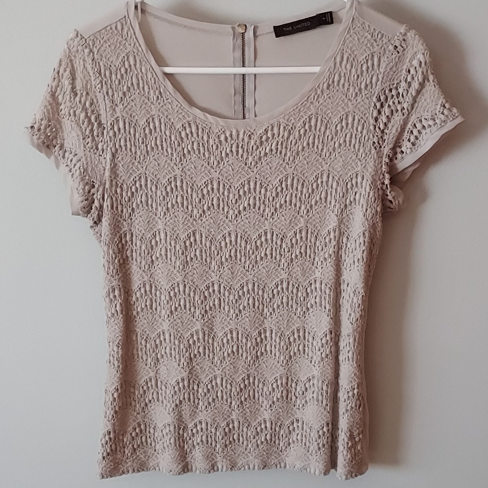The Limited Crochet Front Blouse Top - Creamy Taupe Color - Size Medium EUC